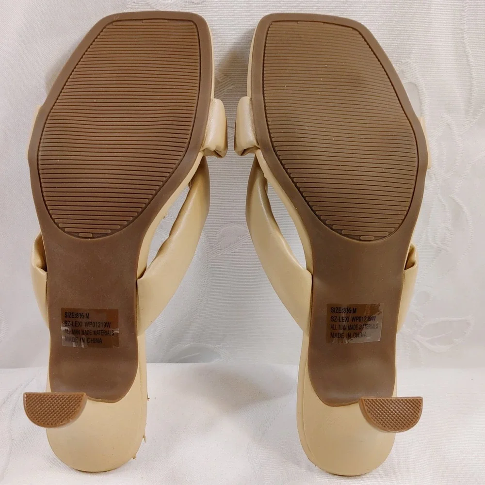 Solanz Sandal Lexi Women Size 8.5 Tan Beige Open Toe Slip On Block Heel Shoes